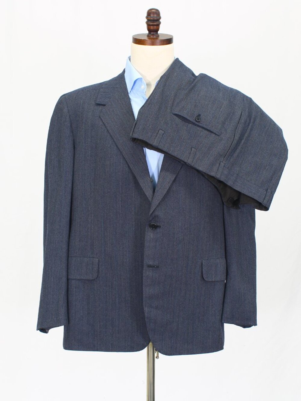 Oxxford Clothes 48R 40x28 Blue Full Suit 2-Button Stripe R703